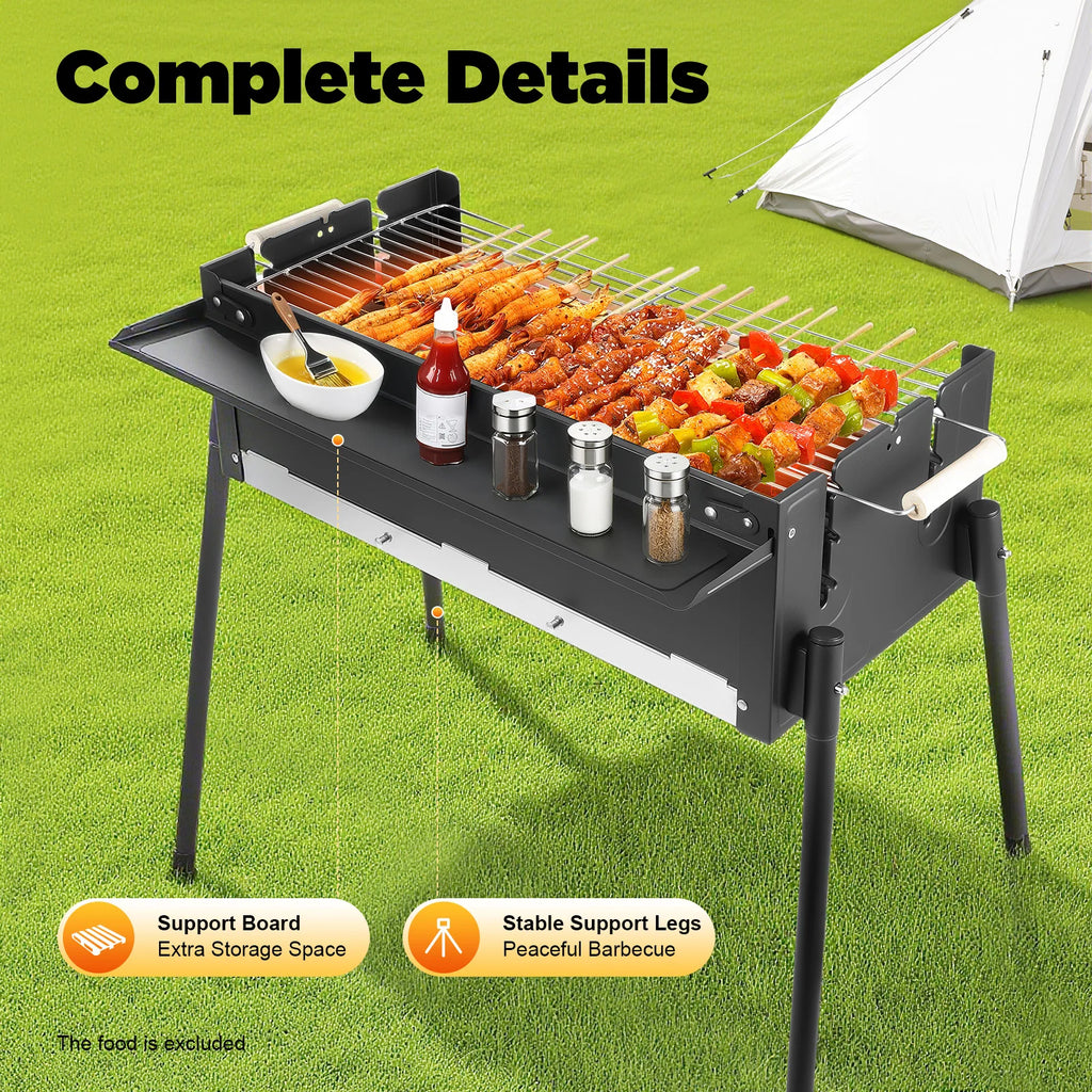 Portable Folding Charcoal BBQ Grill, Large 25.79" Stainless Steel Outdoor Barbecue Grill with Adjustable Height, for Garden Camp