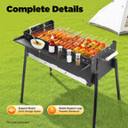 Portable Folding Charcoal BBQ Grill, Large 25.79" Stainless Steel Outdoor Barbecue Grill with Adjustable Height, for Garden Camp