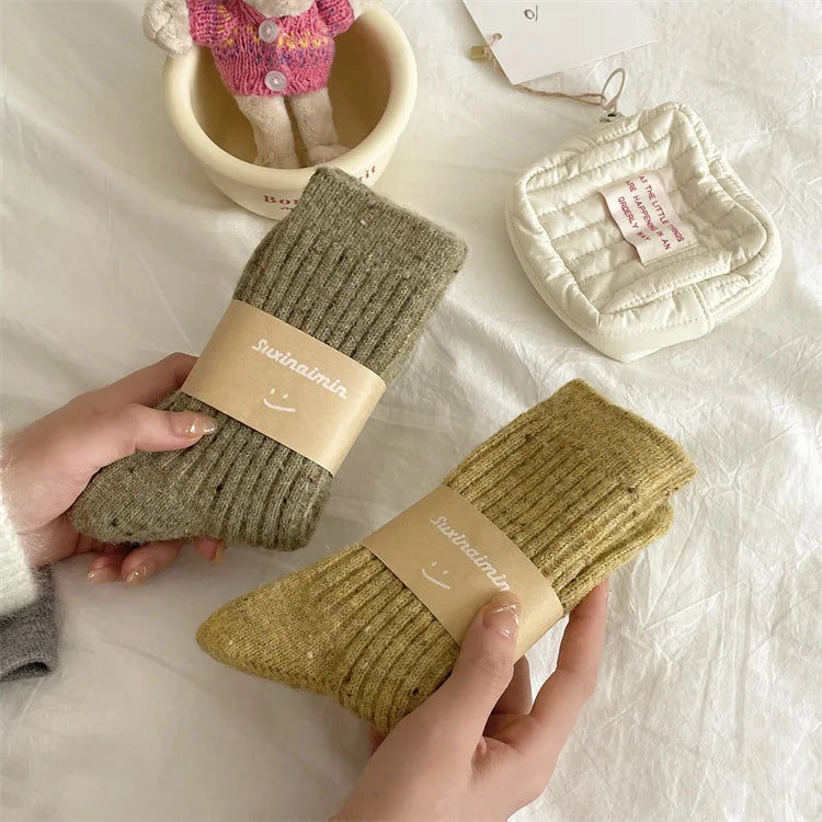 Winter Women Socks Wool Cashmere Thick Warm Long Socks Japanese Fashion Solid Color Thermal Floor Sleeping Socks Christmas Gifts