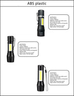 Mini Portable 2000 Lumens Led Flashlight Built In Battery Torch COB Variable Focus Waterproof Tactical Flashlight Bulb Light