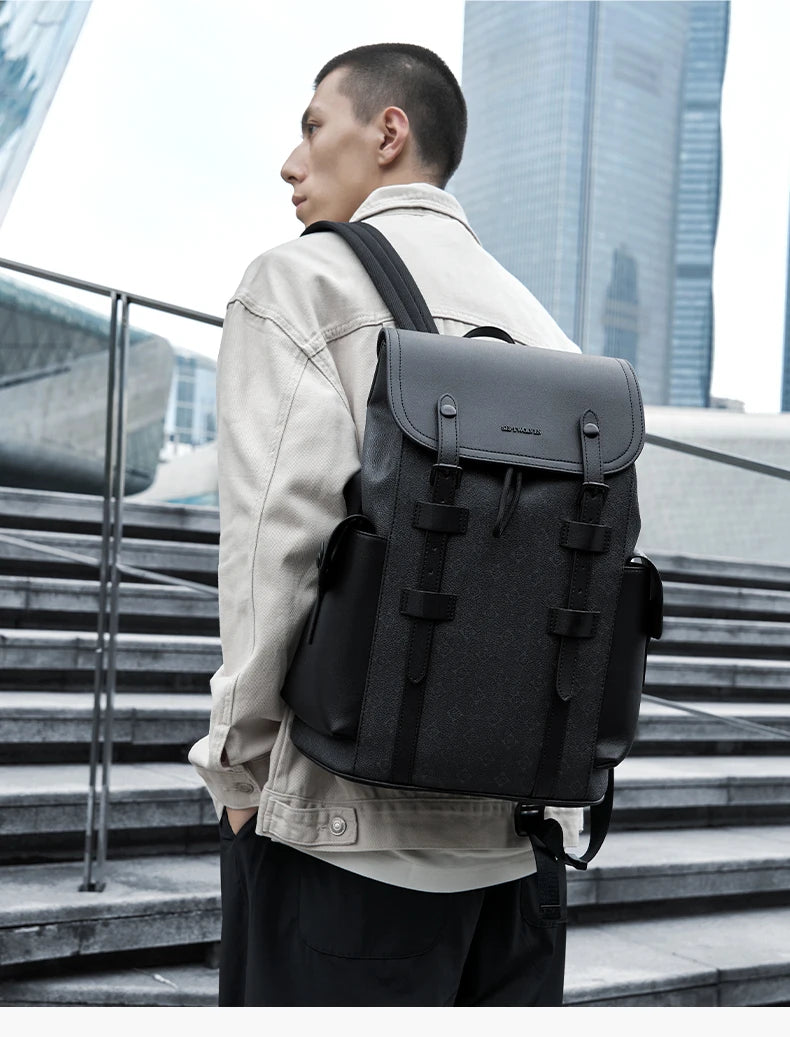 Septwolves Fashion Design Printed Leather Backpack Man Large Flip Cover Business Print Travel Laptop Bags Big Monogram Bagpack