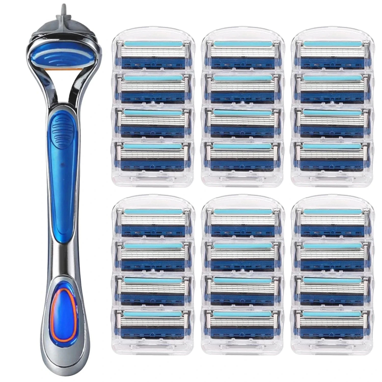 Men's manual safety razor, equipped with precision 5-layer stainless steel blades and ergonomic metal handle, 4-20 replacements