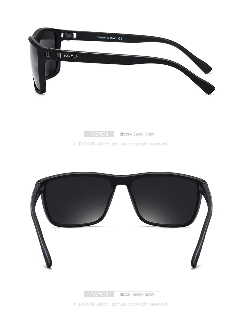 BARCUR Design TR90 Sunglasses Men Polarized Light Weight Sports Sun Glasses Women Eyewear Accessory Oculos UVAB Protection