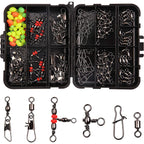 140pcs/box Fishing Swivel Snaps Kit - Ball Bearing Swivels, Triple Swivel Connectors, and Barrel Snap Clips