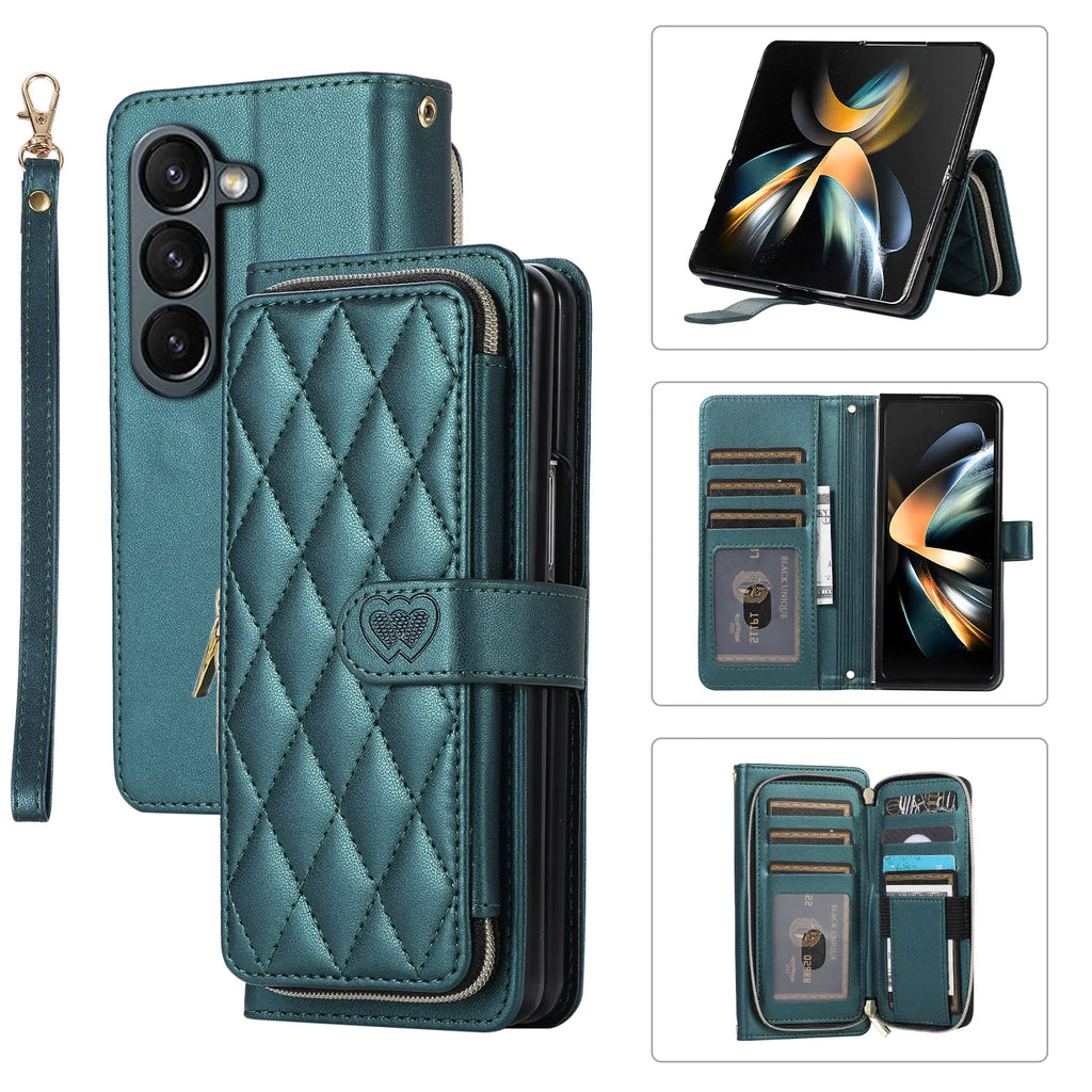 Crossbody Lanyard Leather Phone Case for Samsung Galaxy Z Fold 7 6 5 4 3 Fold5 Fold4 Fold6 5G Wallet with Card Holder Slot Cover