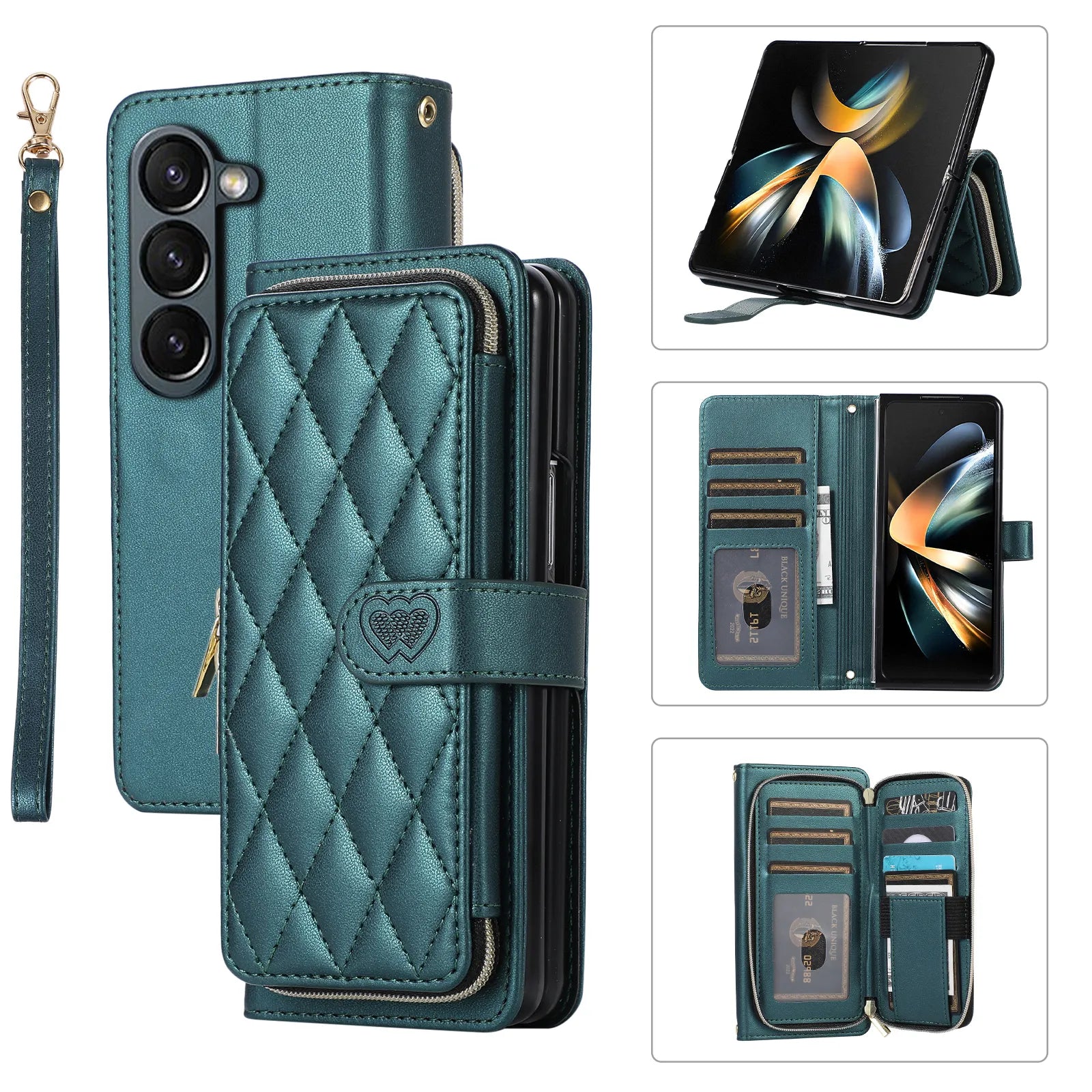 Crossbody Lanyard Leather Phone Case for Samsung Galaxy Z Fold 7 6 5 4 3 Fold5 Fold4 Fold6 5G Wallet with Card Holder Slot Cover