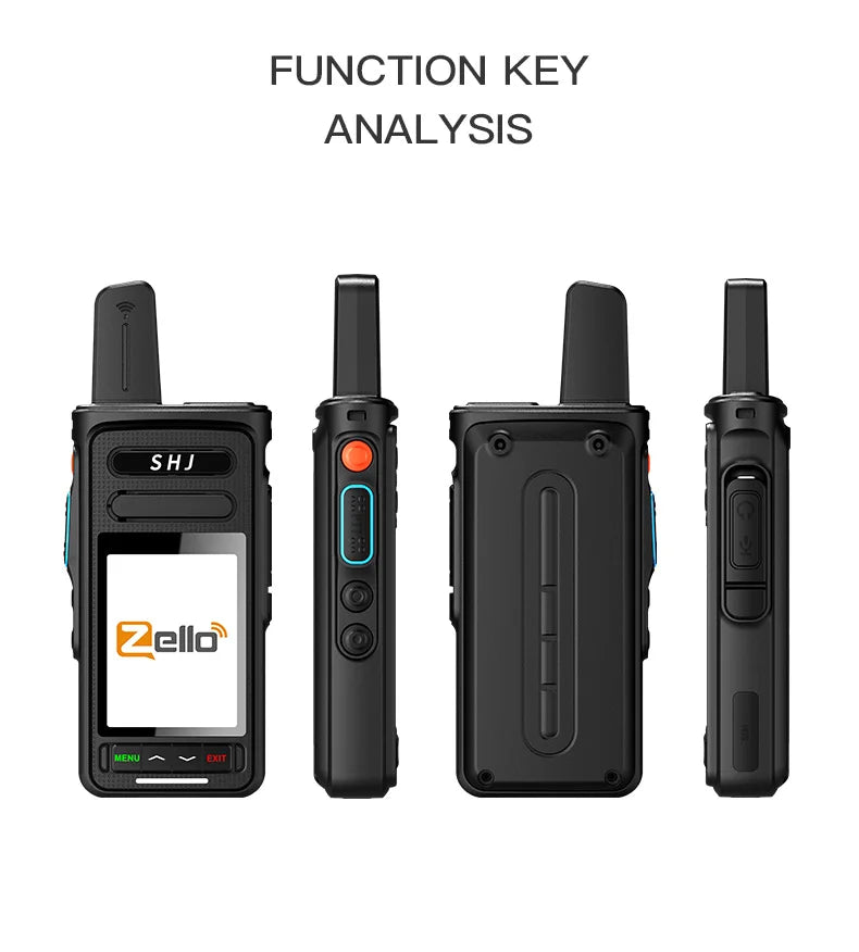 Zello POC Radio 2.4" Android 8.1 Smart Walkie Talkie, 4G SIM/WiFi, 100-Mile Long Range, Bluetooth Handheld Radio