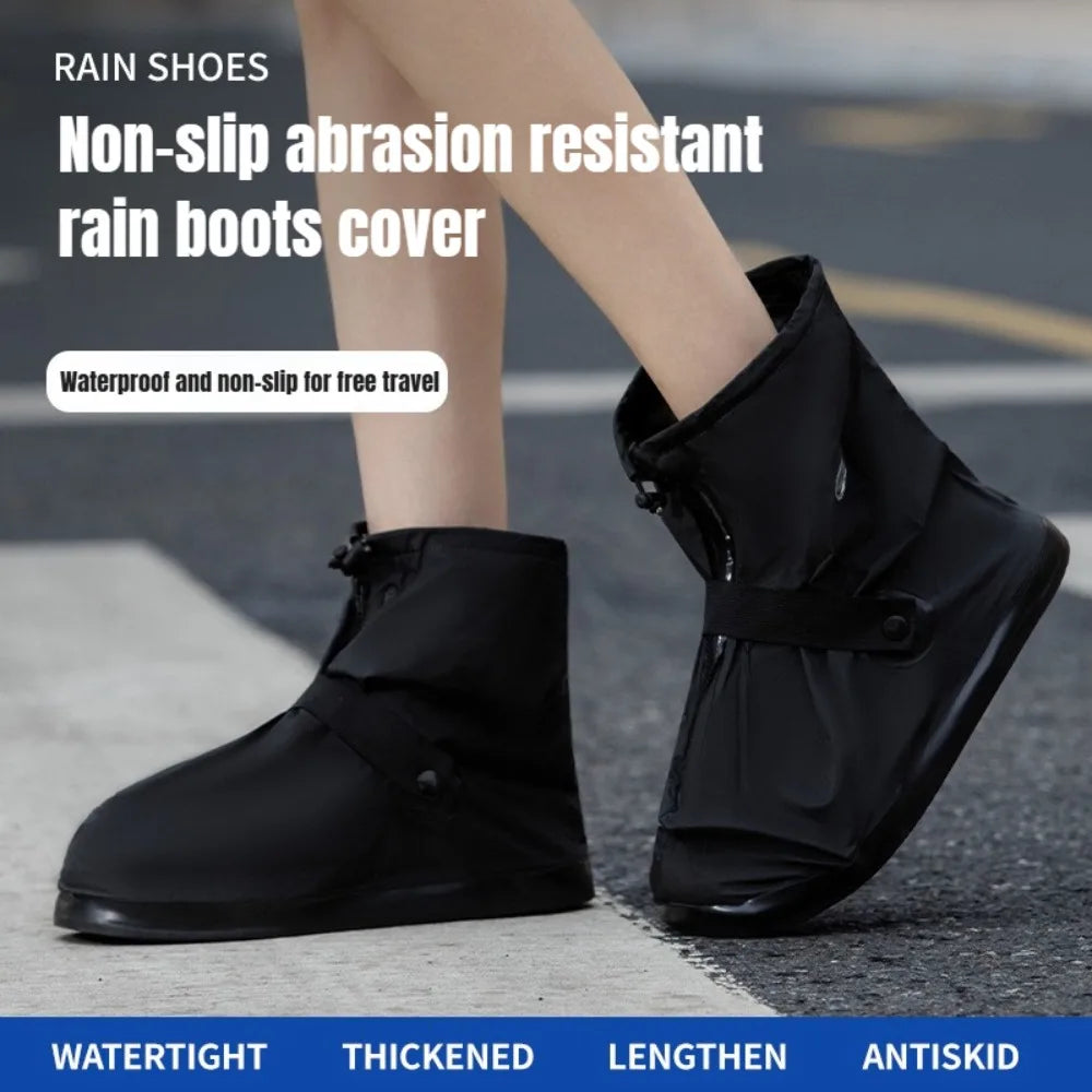 1Pair High Top Waterproof Shoe Covers Black Anti-Slip Reusable for Motorcycle Cycling Bike Men Women Overshoes PVC Protectors