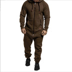 Mens Onesie Jumpsuit Pajamas Long Sleeve Sweatpants Pure Color Splicing Autumn Winter Casual Hoodie Male Zipper Jumpsuit