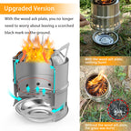 Upgrade Camping Stove & Backpacking Stove with Wood Ash Plate & Foldable Handle , Portable Folding Windproof Wood Burning Stove
