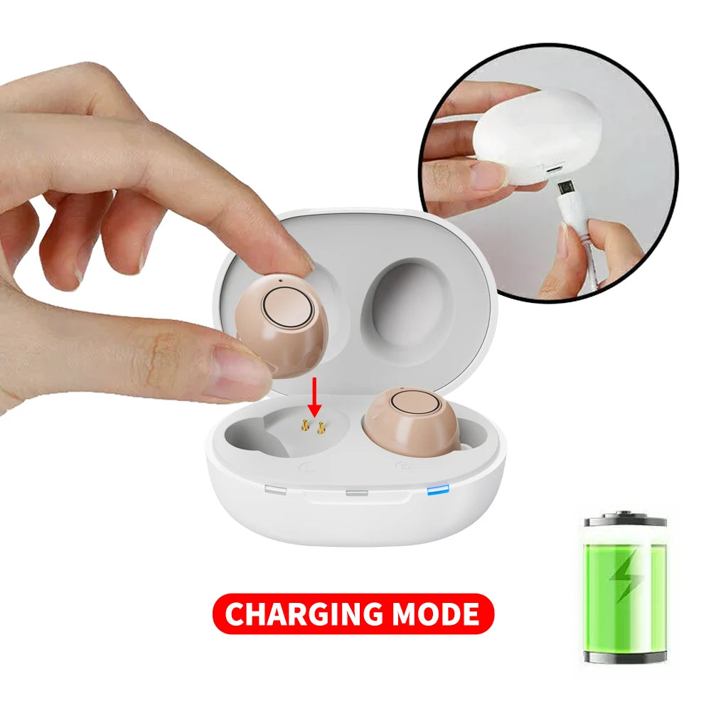 JINGHAO Hearing Aids Sound Amplifier Rechargeable Sound Enhance For Elderly Father Mother Gift Beige