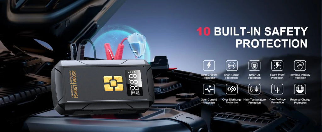 Jump Starter with Air Compressor 3500A Jump Starter 150PSI Air Pump Multifunctional Tire Inflator Power Bank Lighting for Car