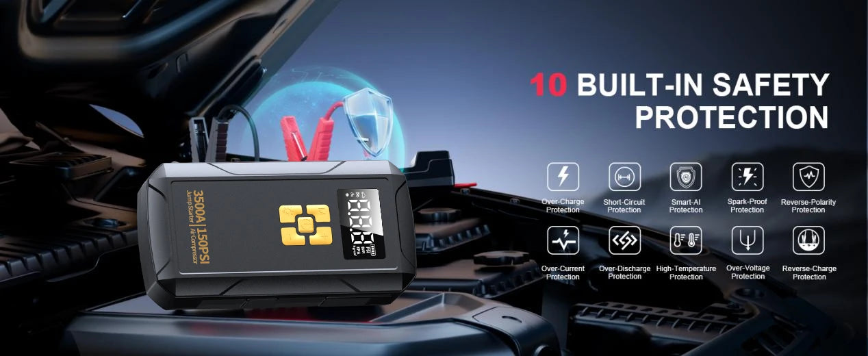 Jump Starter with Air Compressor 3500A Jump Starter 150PSI Air Pump Multifunctional Tire Inflator Power Bank Lighting for Car