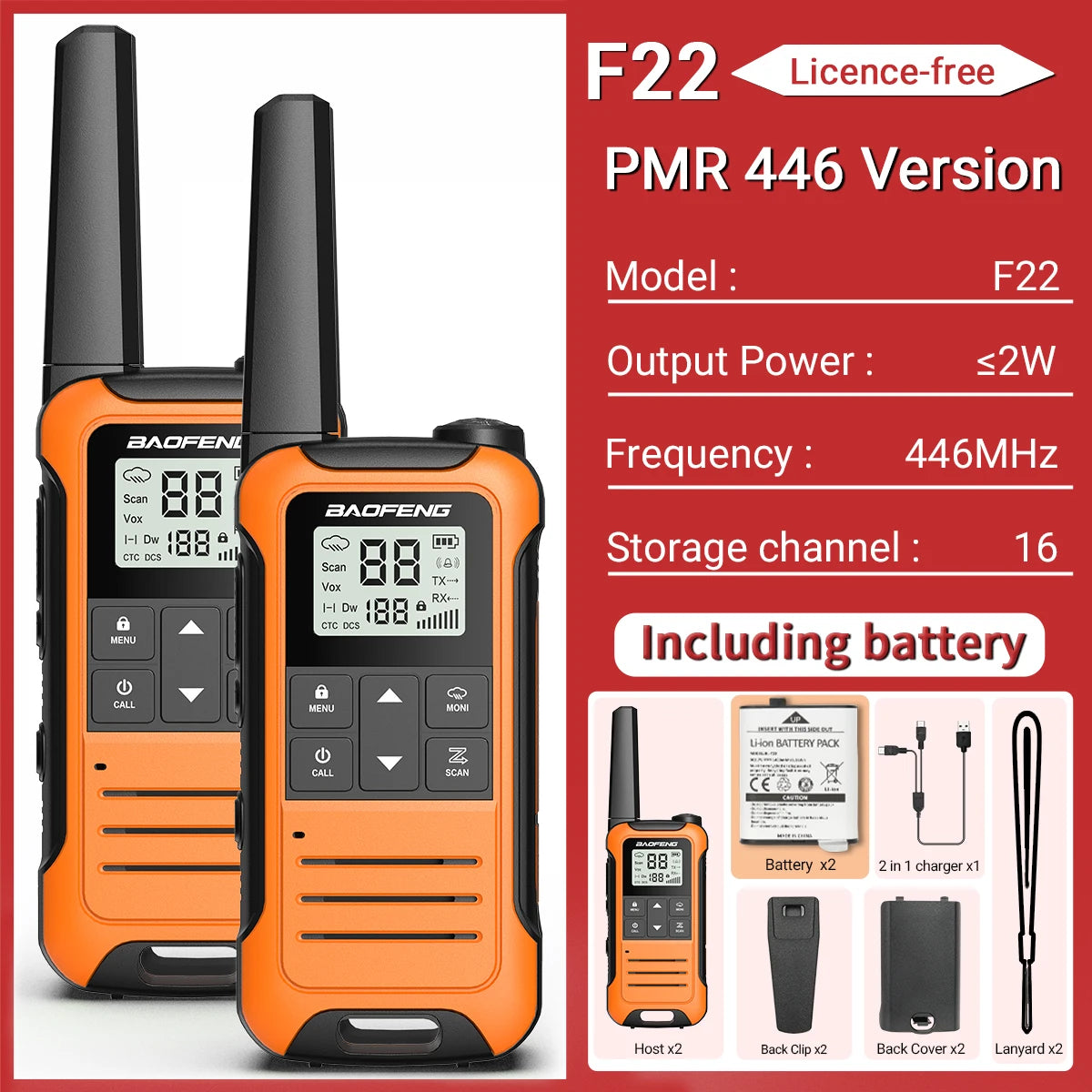 2pcs Baofeng F22 Kids Walkie Talkie Rechargeable Type-C Ham Radio Electronic Toys Birthday Gift Children