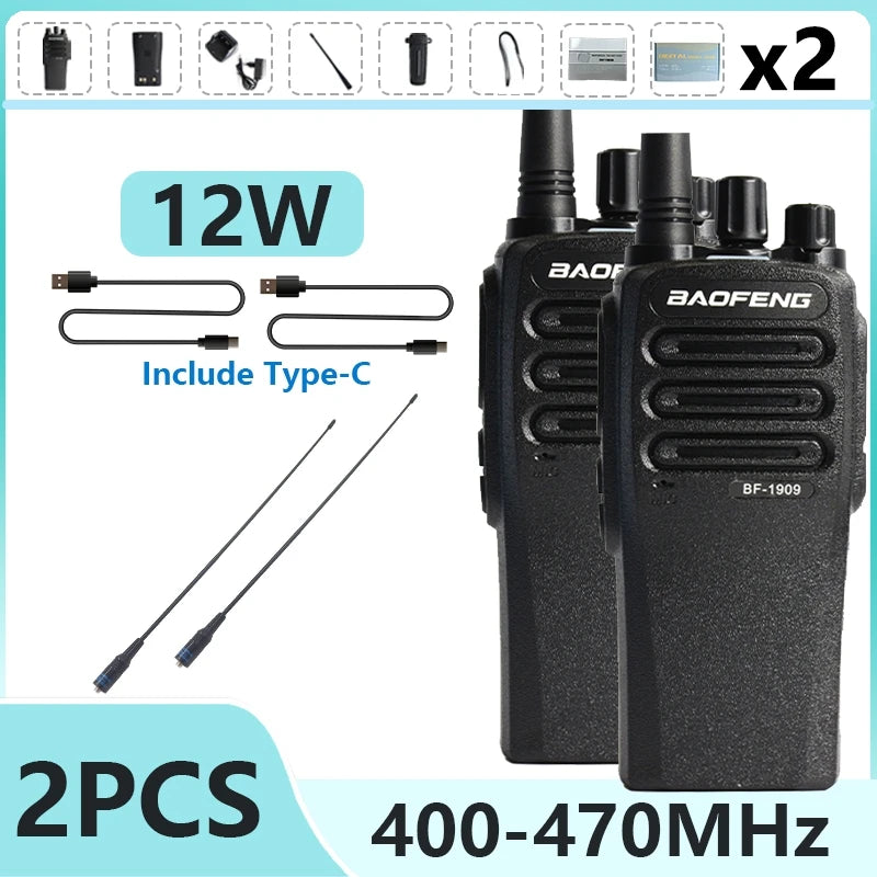 1/2PCS BaoFeng BF 1909 12W High Power Walkie Talkie Long Range UHF Two Way Radio Type C Charging Transmitter Upgrade UV 5R UV 82