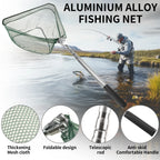 Fishing Landing Net Aluminum Alloy Durable Telescoping Extend to 190cm/130cm/55cm Folding Mesh Safe Fish Catching Releasing