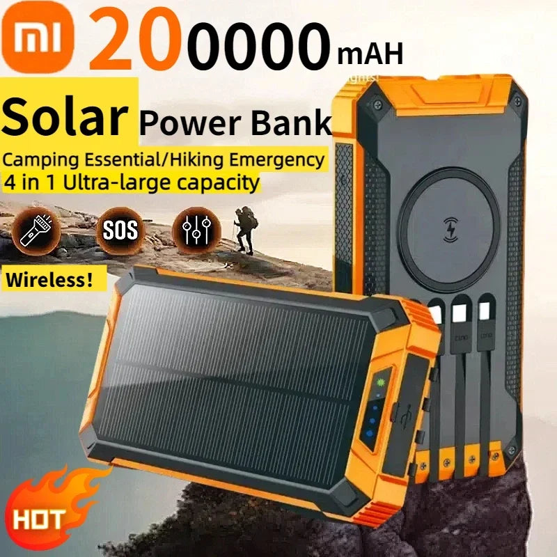 XIAOMI Solar Power Bank Wireless 200000mAh Large Capacity Fast Charging External Battery Outdoor Survival Emergency Equipment