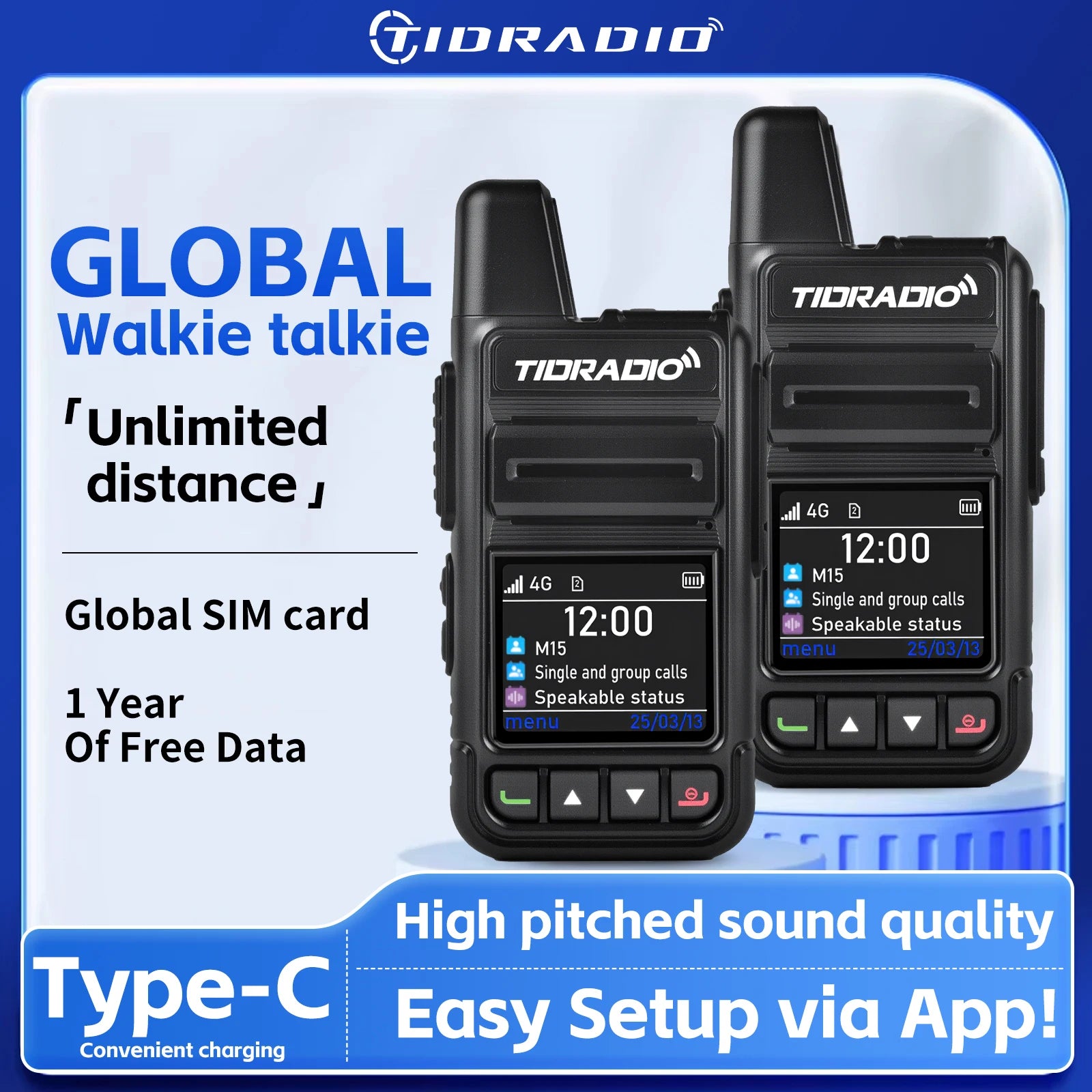 TIDRADIO TD-M15 Global signal POC Radio with 1 Year Sim Card Walkie Talkie Long Range 4G 5000 Miles for Hiking and Camping