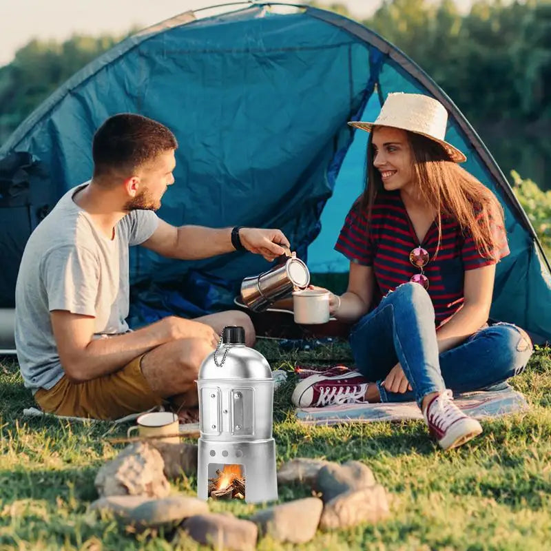 Lightweight Canteen Water Bottle Portable Alcohol Stove Lunch Box Camping Cookware Set Aluminum Canteen Cup Wood Stove Set