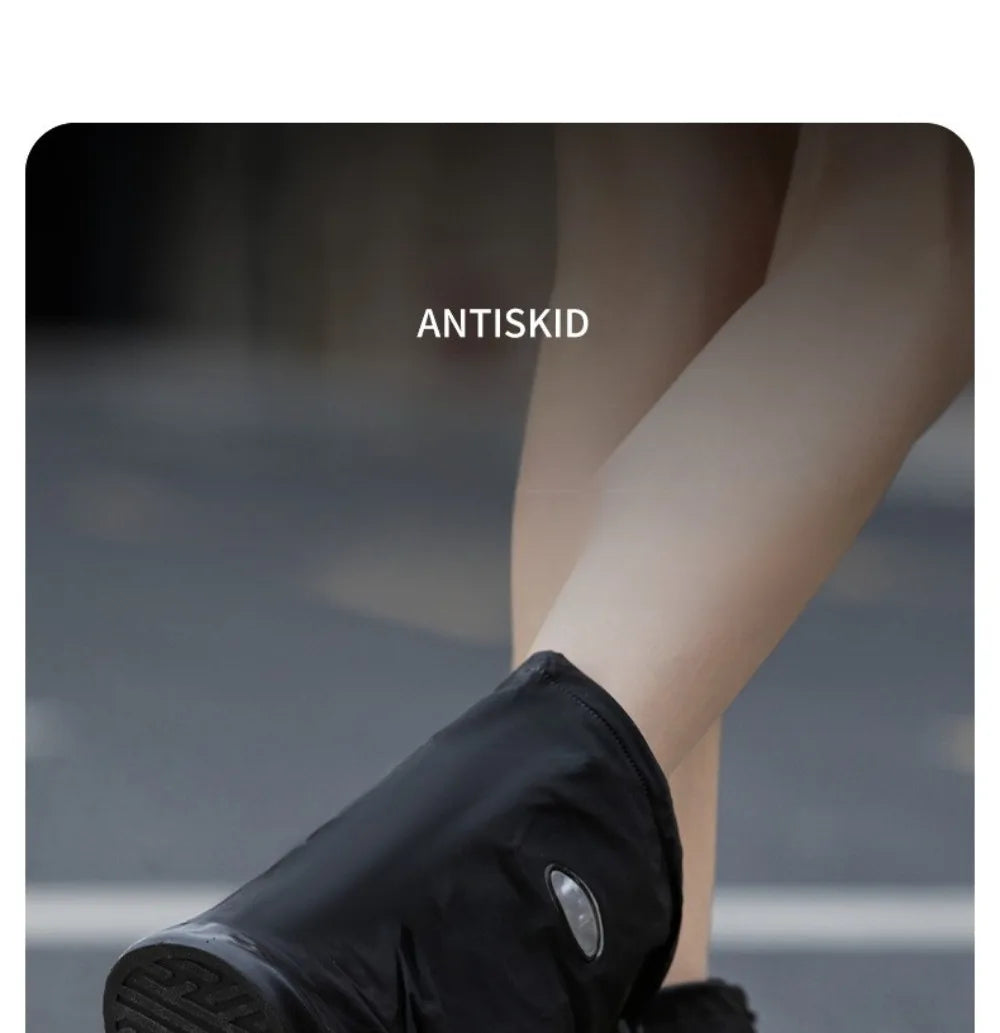 1Pair High Top Waterproof Shoe Covers Black Anti-Slip Reusable for Motorcycle Cycling Bike Men Women Overshoes PVC Protectors