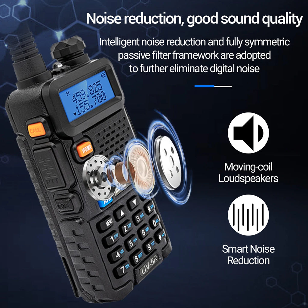 Baofeng UV-5R 8W Walkie Talkie Portable Tri-Power Two Way Radio Communication VHF UHF Receiver Long Range Headset For Camping