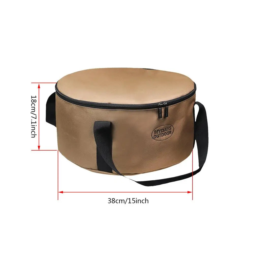 Camping Utensil Bag Portable Pot Organizer Pouch With Zipper Travel Use Cooking Set Storage Pouch Multifunctional Bucket Round