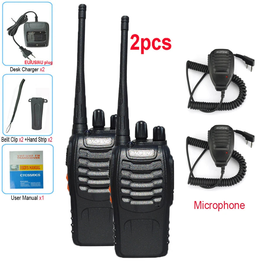 2PCS Baofeng BF 888S Walkie Talkie UHF BF888S Long Range Two Way Ham Portable Radio Transceiver for Hunting Hotel Receiver