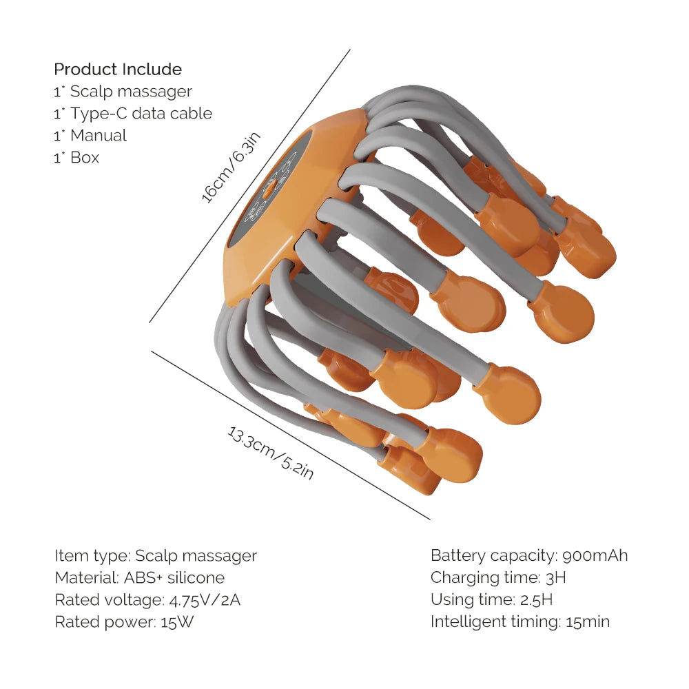 24Massage Heads Electric Scalp Massager Red Light Vibrator Octopus Head Scratcher For Relaxation Stress Migraine