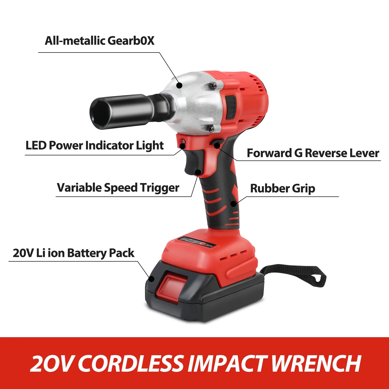 1000N.m (740ft-lbs) Cordless Impact Drill Wrench Brushless Electric High Torque Batteries 1500MAh 20V Fast Charger DIY Tool