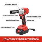 1000N.m (740ft-lbs) Cordless Impact Wrench Brushless Electric High Torque with Batteries 1500MAh 20V Fast Charger for Car Truck