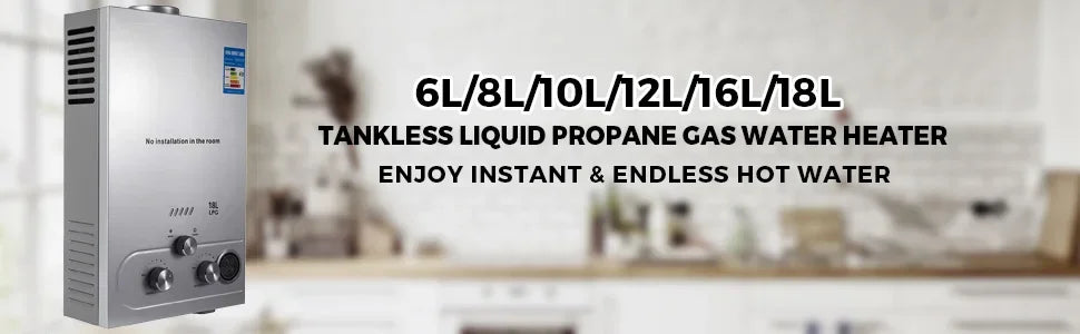 VEVOR 6L 8L 10L 12L 16L 18L LPG Portable Instand Water Heater Propane Gas LPG Wall-Mounted Tankless Water Heater Digital Display