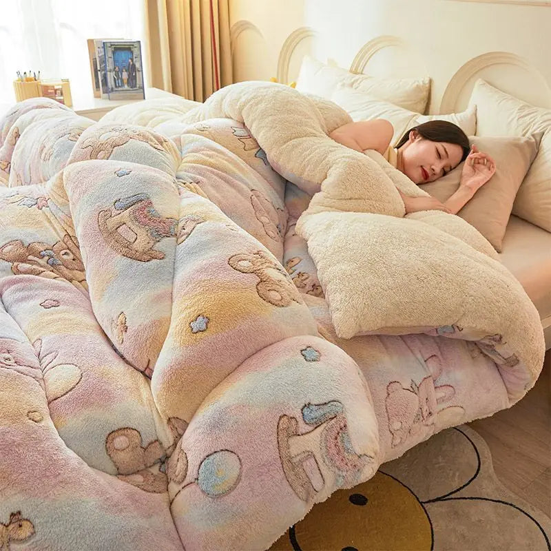 New winter quilt lamb wool autumn spring thickened super warm fiber blanket constant temperature milk cashmere bedding comforter