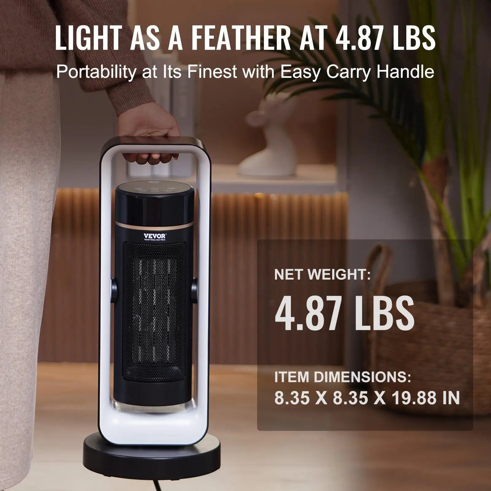 Electric Space Heater with Thermostat Remote Control, 1000W/1500W 2-Level Adjustable Quiet Ceramic Heater Fan, 20 in Tip-Over Sh