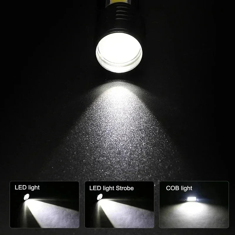 Mini Portable 2000 Lumens Led Flashlight Built In Battery Torch COB Variable Focus Waterproof Tactical Flashlight Bulb Light