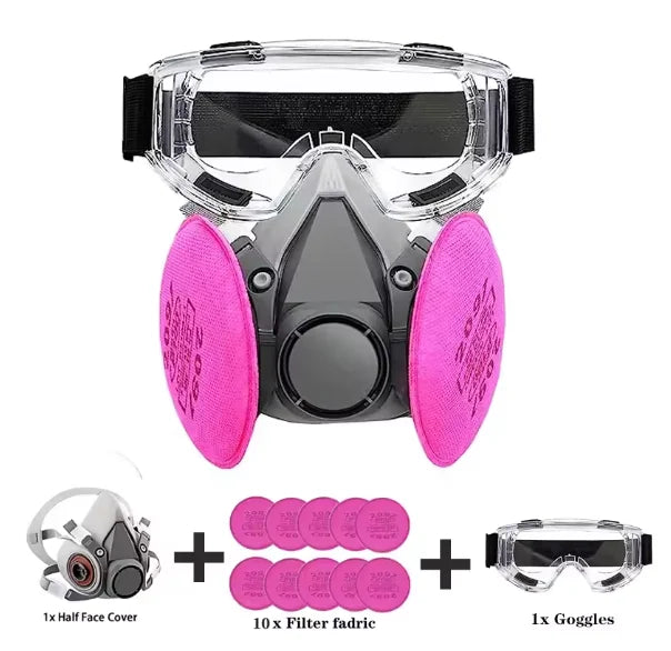 Dustproof 6200 Respirator Gas Mask Half Face with 2097 Filter Goggles Sets for Epoxy Dust Paint Organic Vapor Welding Grinding