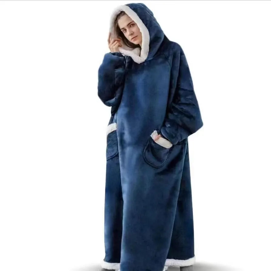 Men's and women's extra long winter hoodies, greedy blankets, pajamas with sleeves, sportswear