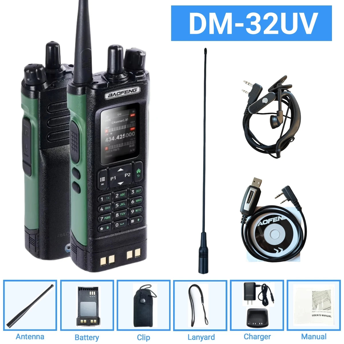 DMR GPS 10W DM-32UV BAOFENG DM32 Walkie Talkie Multi Band TDMR Dual Time Slot Wireless Copy Frequency Type-C AM/FM Two Way Radio