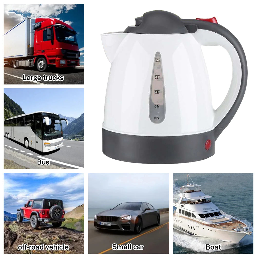 1000 ML Car Hot Kettle Portable Water Heater Auto Shut-Off 12/24 V Travel Electric Kettle Large Capacity Tea Coffee Kettle 250 W