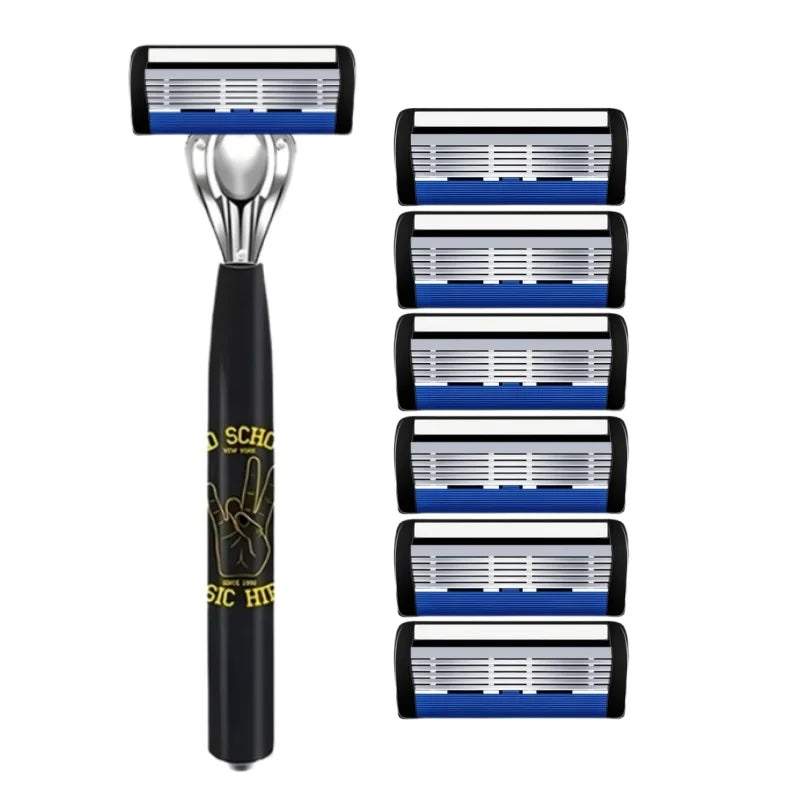 Classic men's shaver, non slip handle, stainless steel blade, economical and practical, 6-layer manual shaver blade