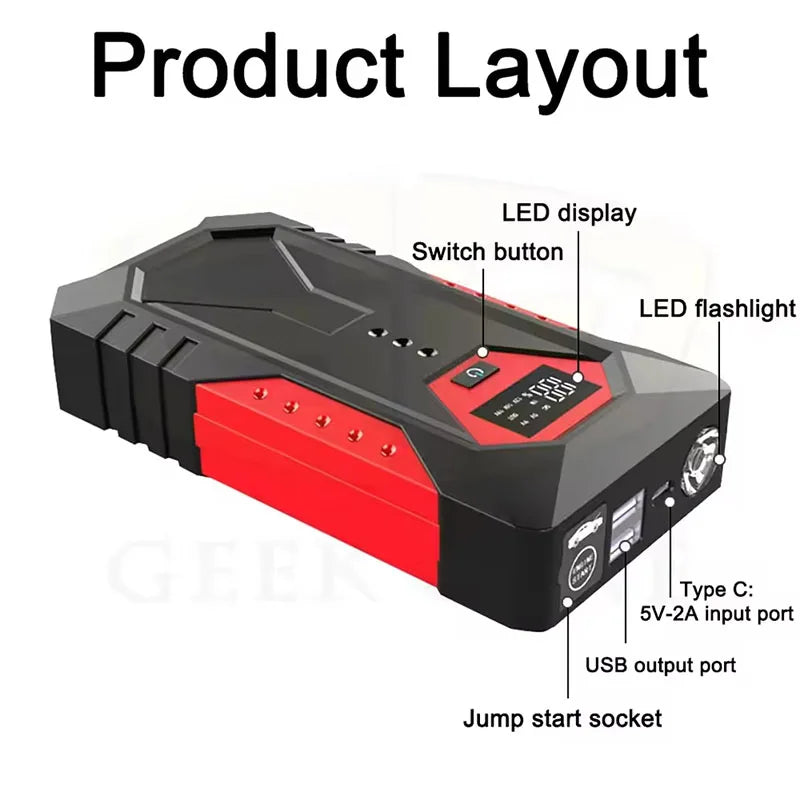 Portable Car Jump Starter Power Bank Car Booster Charger 12V Starting Device Petrol Diesel Car Emergency Booster 18800mAh