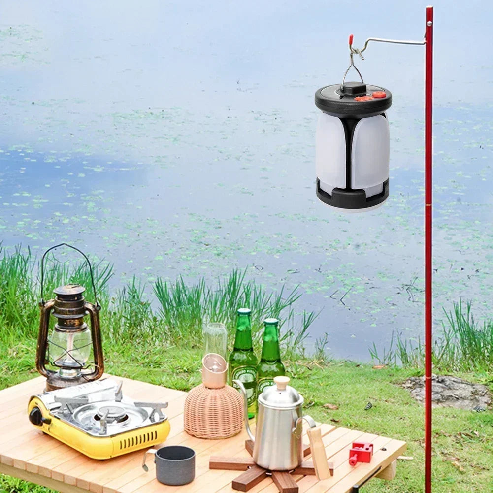 Solar Rechargeable LED Camping Lamp 4 Leaf Foldable Tent Lamp Warm Fire Atmosphere Lamp Outdoor Emergency Lighting Torch Lantern