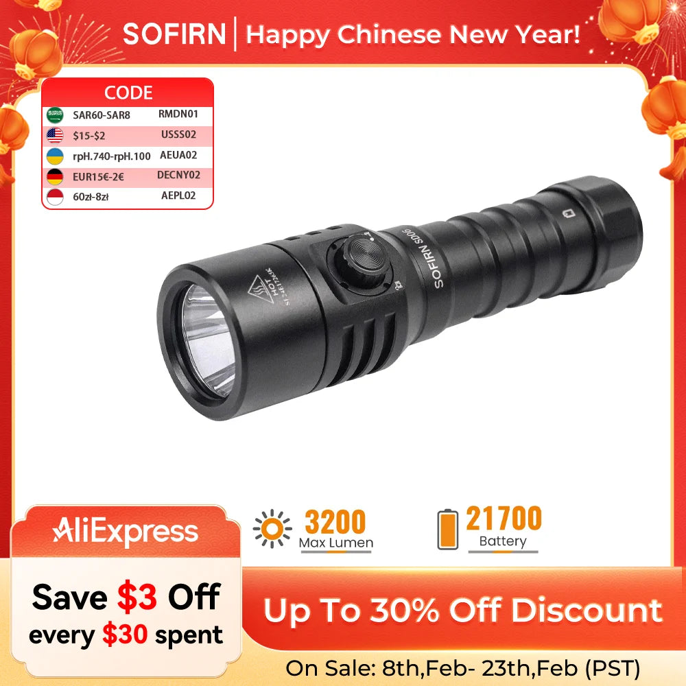 Sofirn SD06 Diving Flashlight SFT70 3200lm Rechargeable Underwater Deep Scuba Torch Dive LED Light Powerful 21700 Under 100M
