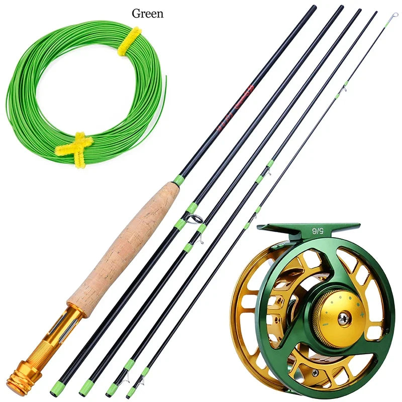 Sougayilang Fly Fishing Rods and Reels 5-sections Carbon Rod 5/6 Reels for Trout Perch Fishing Suitable for Leisure Fishing