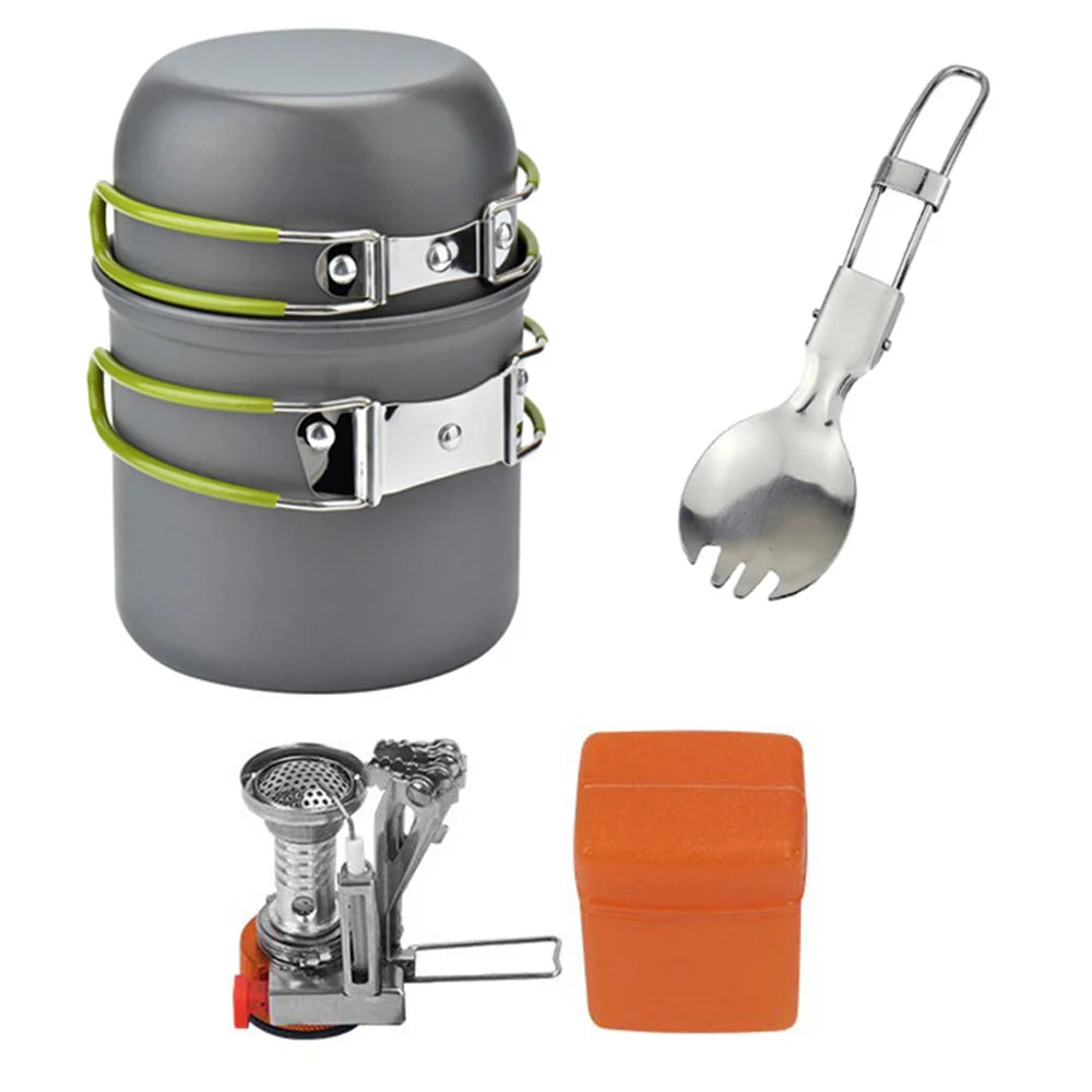 Camping Cookware Kit with Stove Outdoor Cooking Set  Outdoor Pot Travel Tableware Kitchen Hiking Picnic BBQ