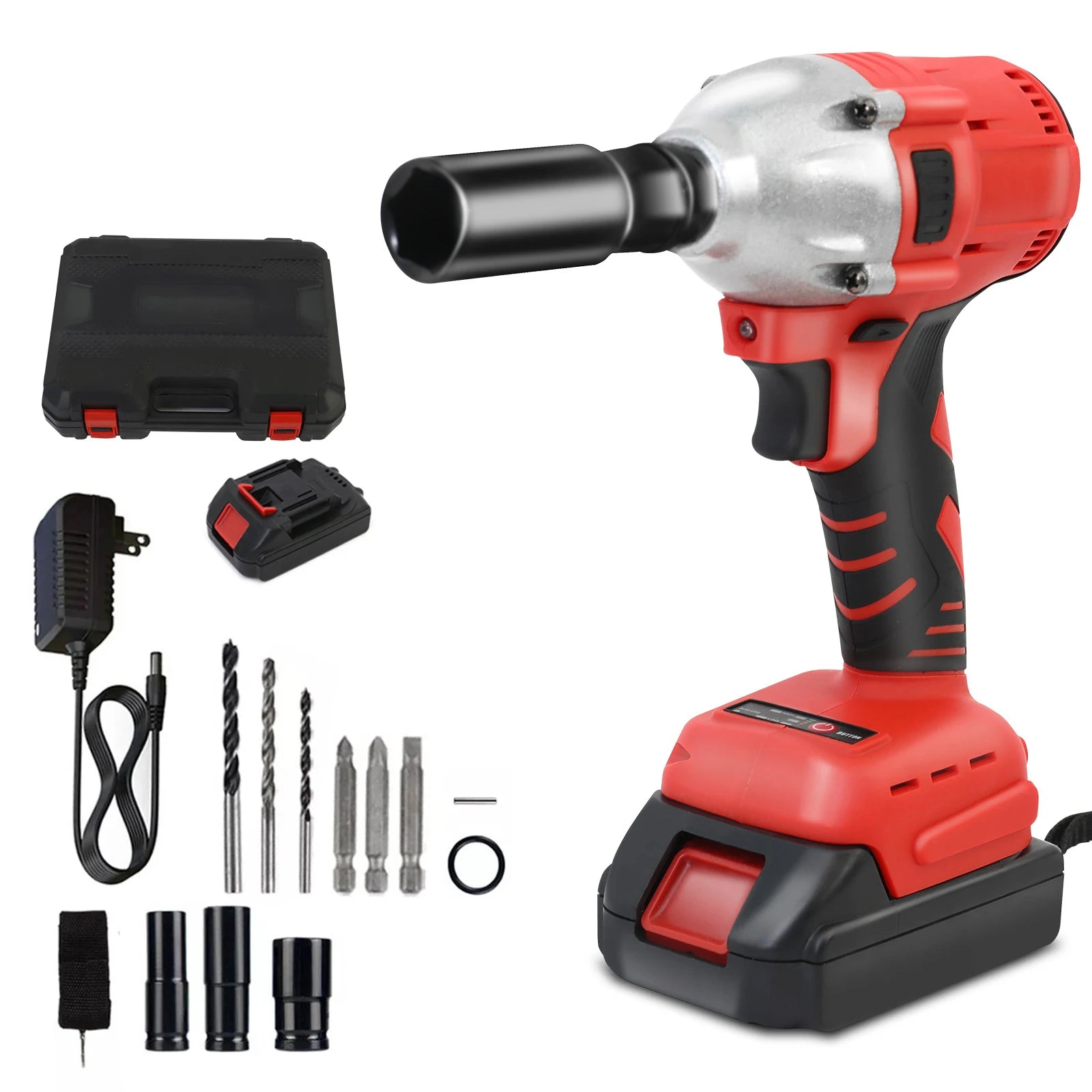 1000N.m (740ft-lbs) Cordless Impact Drill Wrench Brushless Electric High Torque Batteries 1500MAh 20V Fast Charger DIY Tool