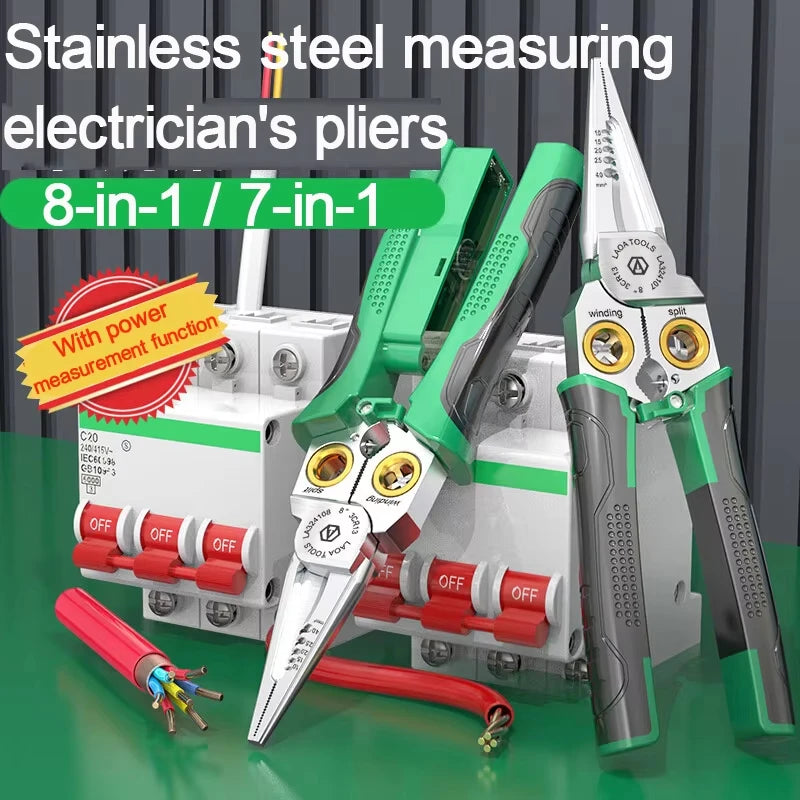 LAOA Electrician's pliers, multi-function wire stripper, 8-in-1 stainless steel needle-nose pliers with electrical measurement