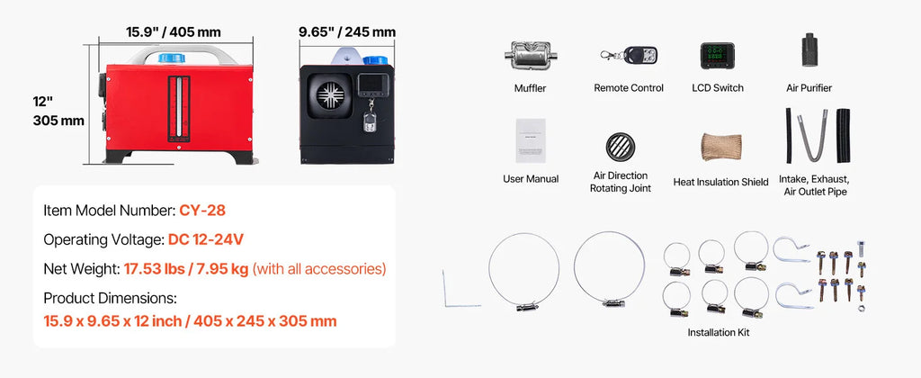 SucceBuy 8KW Diesel Air Heater DC12-24V Diesel Parking Heater with Remote Control, Pre-Heating Function, for RV, Truck, Camper