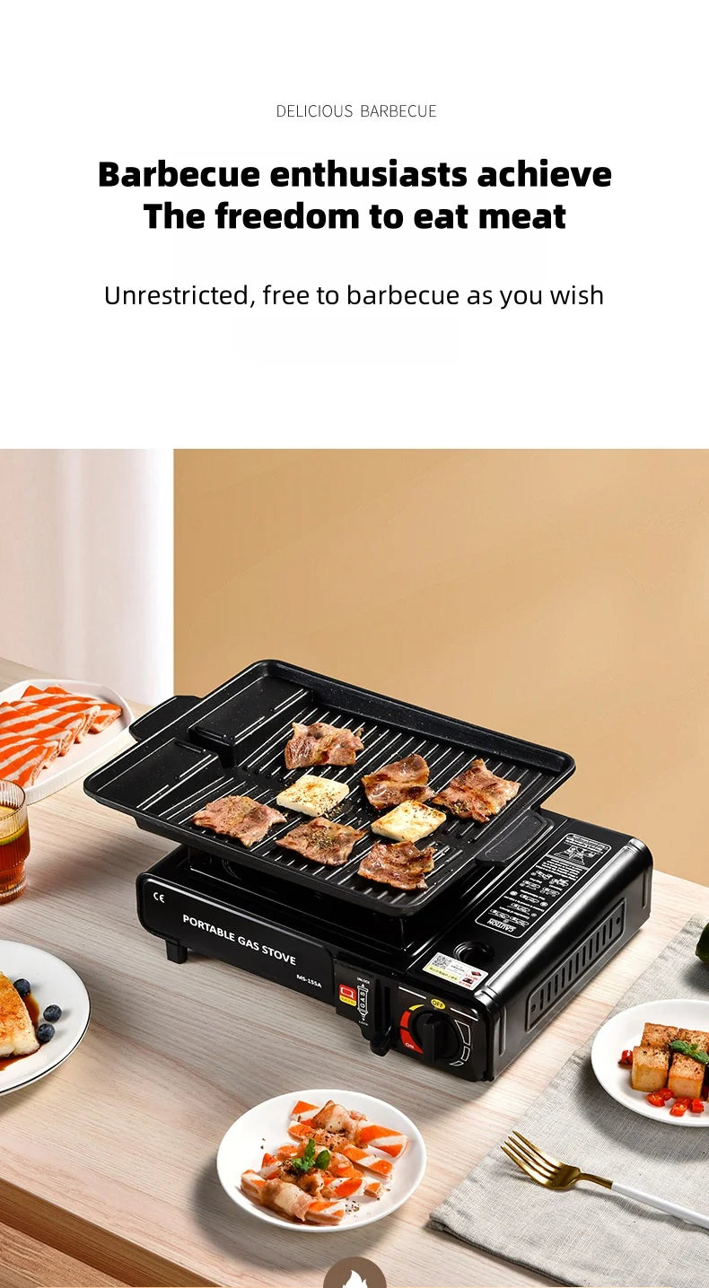 Portable outdoor gas stove, suitable for camping, barbecue cooking and household use. Compact, lightweight and durable gas stove