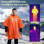 Emergency Rain Poncho with Hood - Water-Resistant & Thermal Mylar Lined, Survival Blankets for Outdoors, Camping Gear