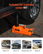 SucceBuy Electric Car Jack 15T Adjustable Electric Scissor Jack 12V Dual-Powered Tire Changer with LED Light for Sedan SUV Truck